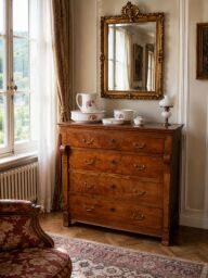 Starožitná komoda Biedermeier – orechová dyha, 19. storočie